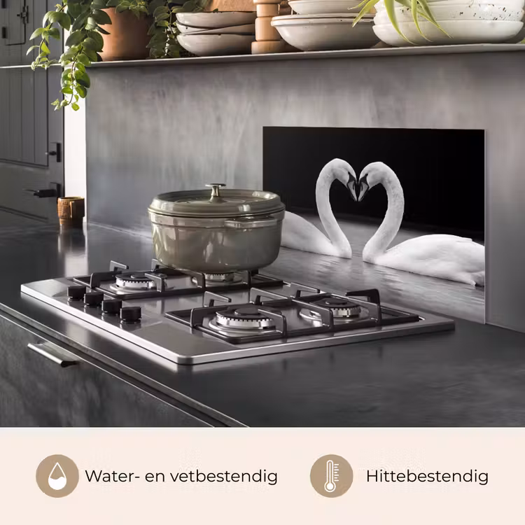 Spatscherm keuken - Zwanen - Hart - Zwart - Wit — 7