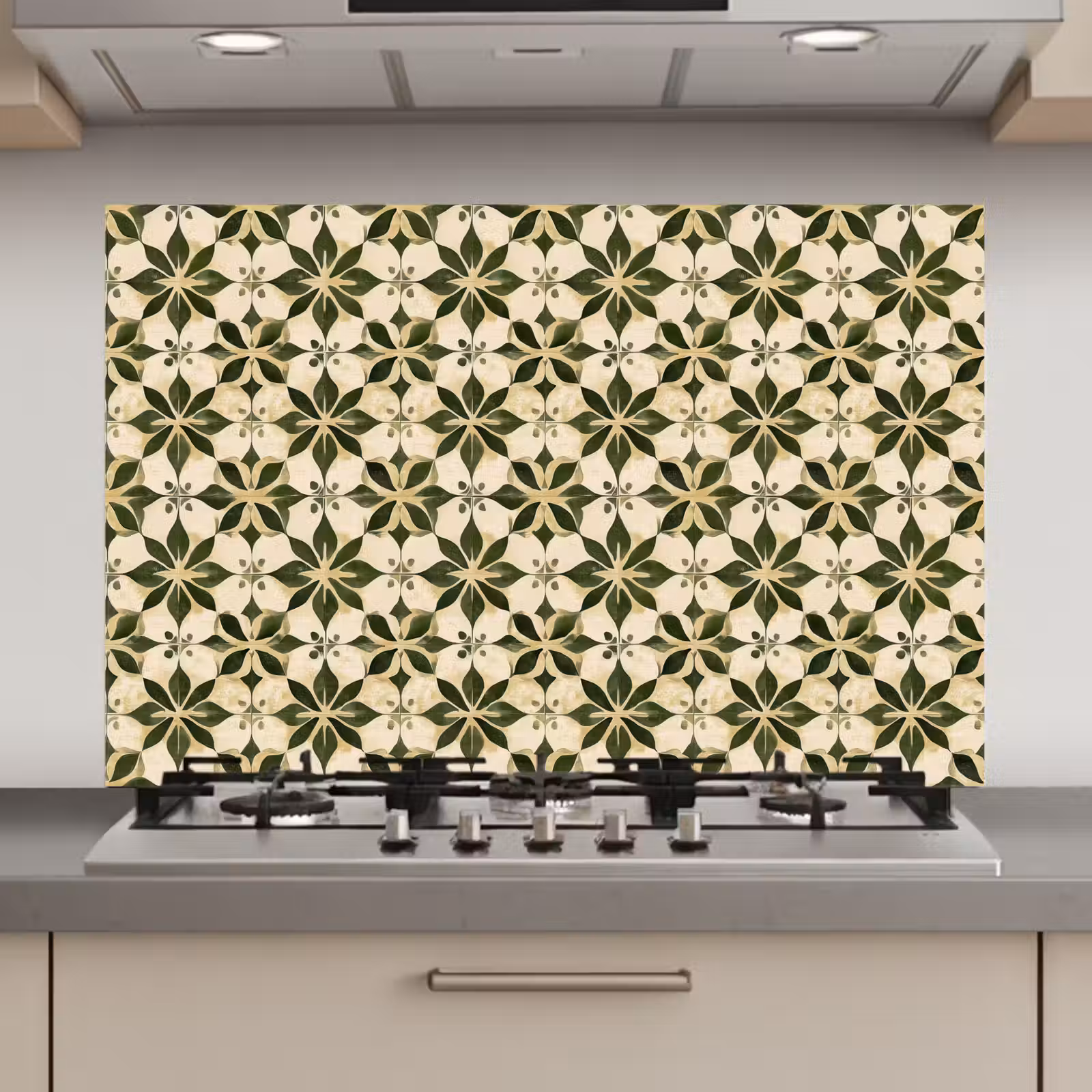 Spatscherm keuken - Tegel - Dessin - Groen — 1