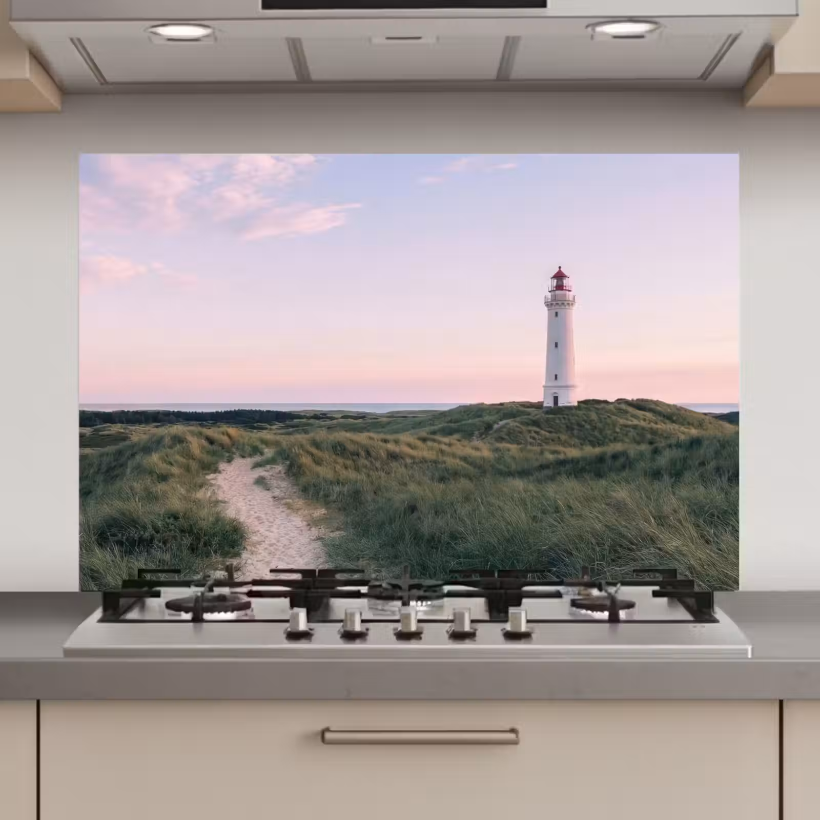 Spatscherm keuken - Vuurtoren - Duinlandschap - Zee — 1