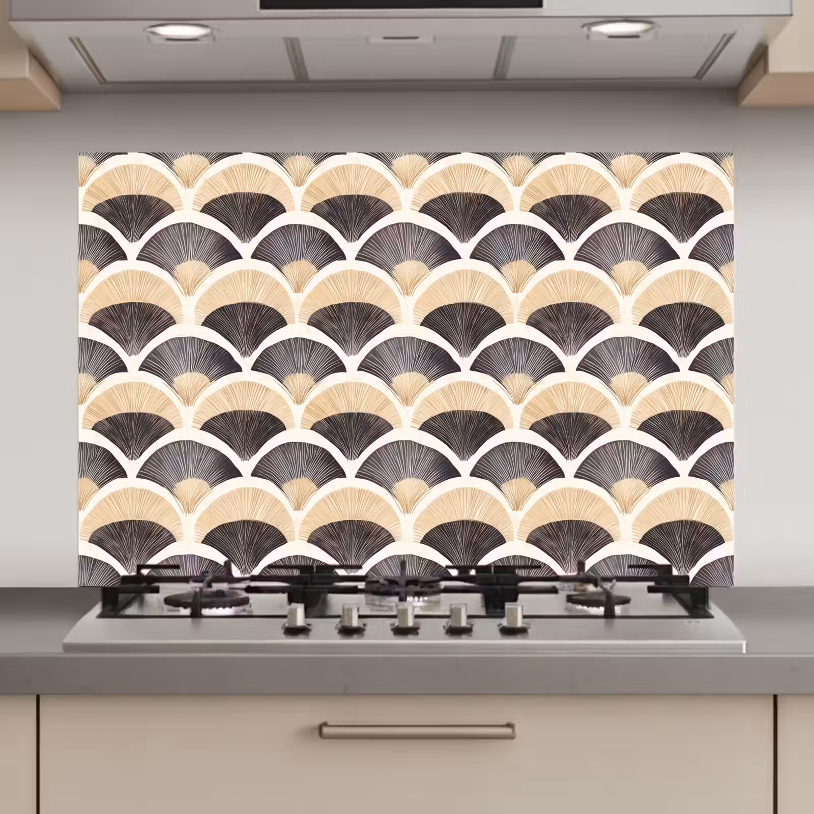Spatscherm keuken - Waaier - Patroon - Zwart - Beige — 1