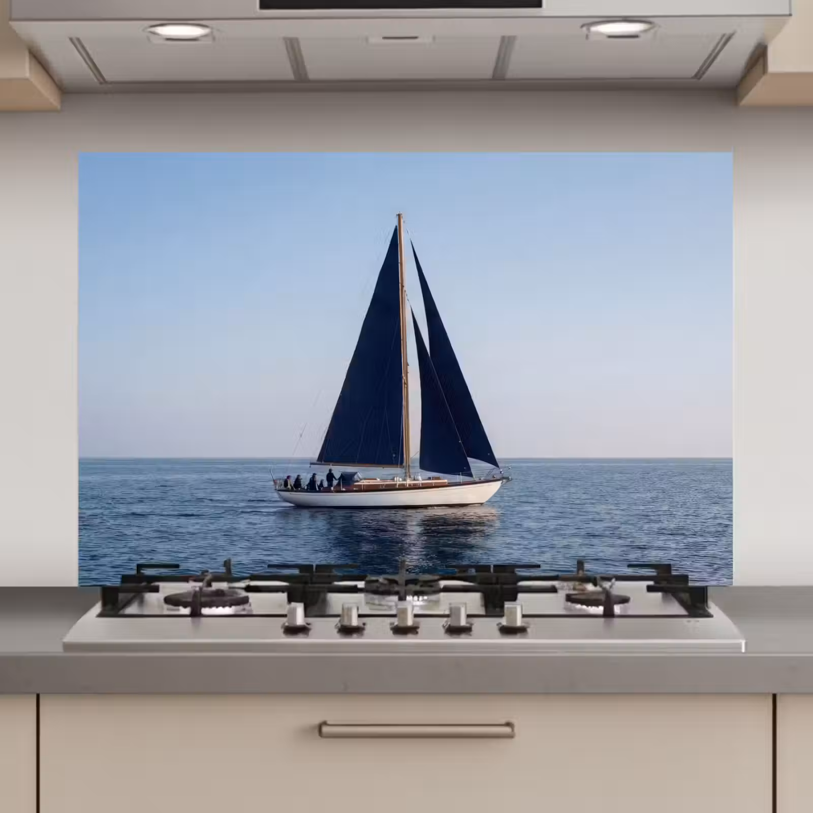 Spatscherm keuken - Zeilboot - Zee - Blauw — 1