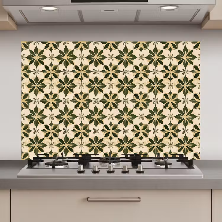 Spatscherm keuken - Tegel - Dessin - Groen — 1