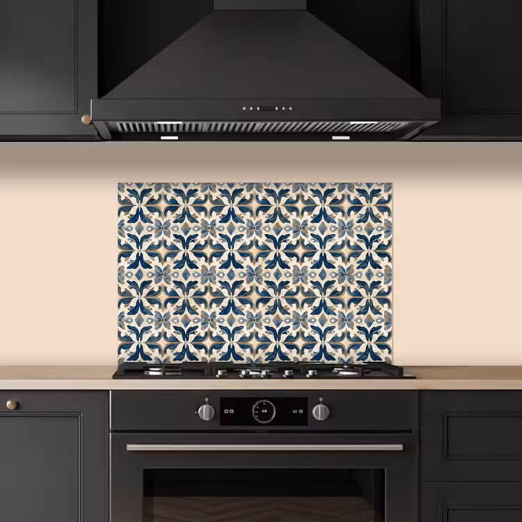 Spatscherm keuken - Tegel - Patroon - Blauw - Beige — 2