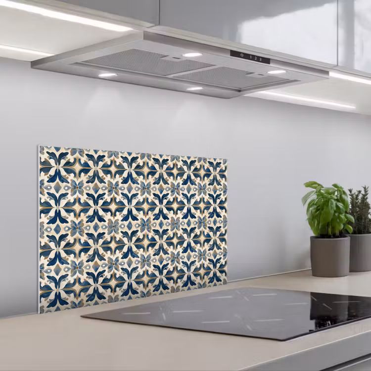 Spatscherm keuken - Tegel - Patroon - Blauw - Beige — 5