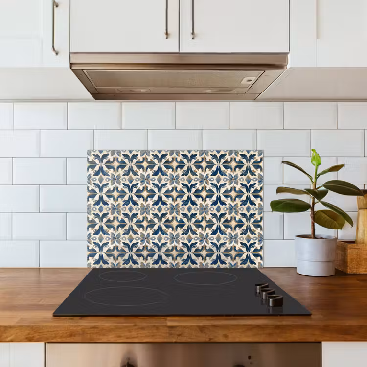 Spatscherm keuken - Tegel - Patroon - Blauw - Beige — 6