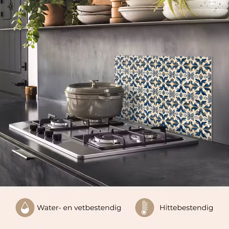 Spatscherm keuken - Tegel - Patroon - Blauw - Beige — 7