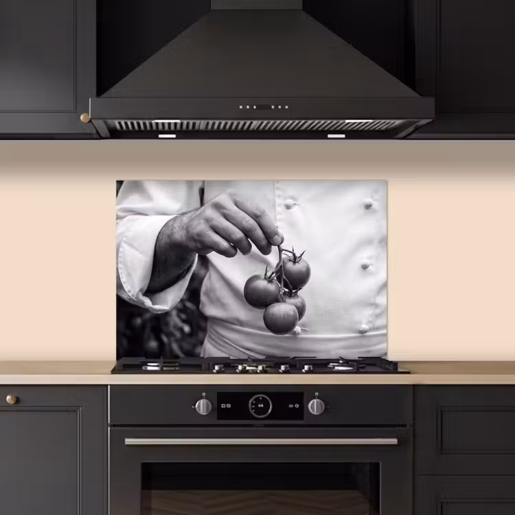 Spatscherm keuken - Tomaten - Chef - Zwart - Wit — 2