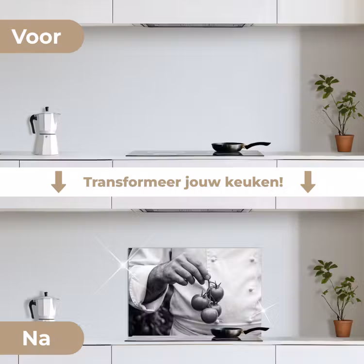 Spatscherm keuken - Tomaten - Chef - Zwart - Wit — 3