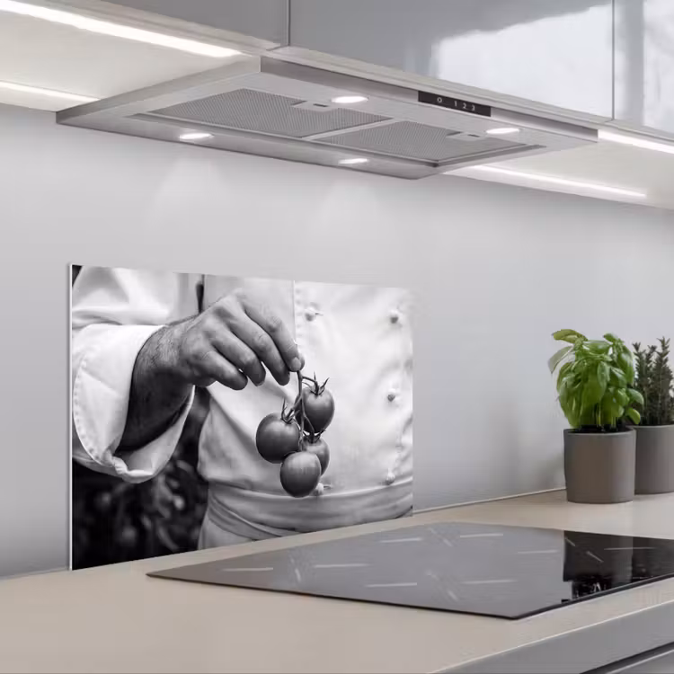 Spatscherm keuken - Tomaten - Chef - Zwart - Wit — 5