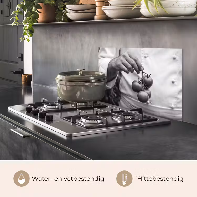 Spatscherm keuken - Tomaten - Chef - Zwart - Wit — 7