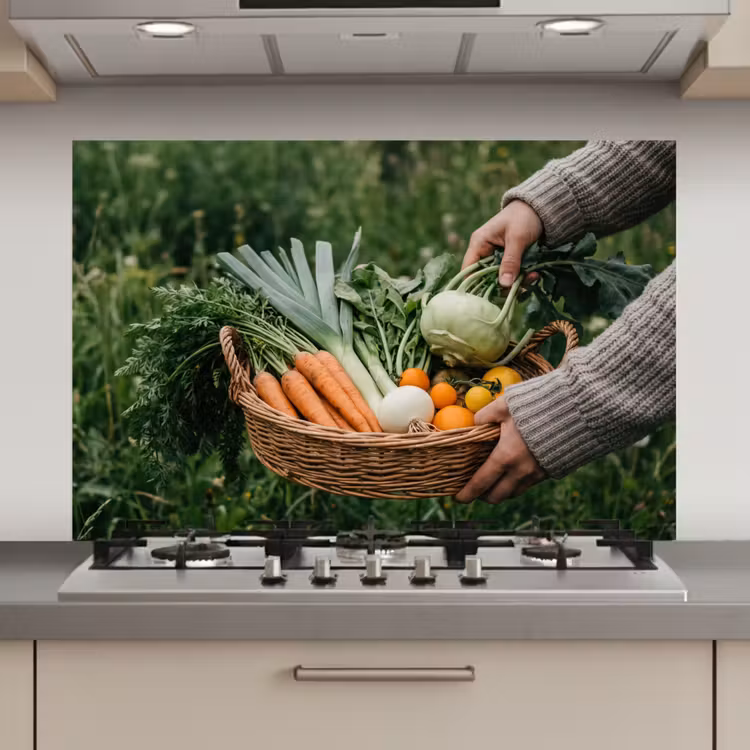 Spatscherm keuken - Veld - Groenten - Biologisch - Oogst — 1