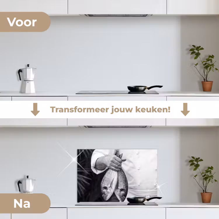 Spatscherm keuken - Vissen - Chef - Zwart - Wit — 3