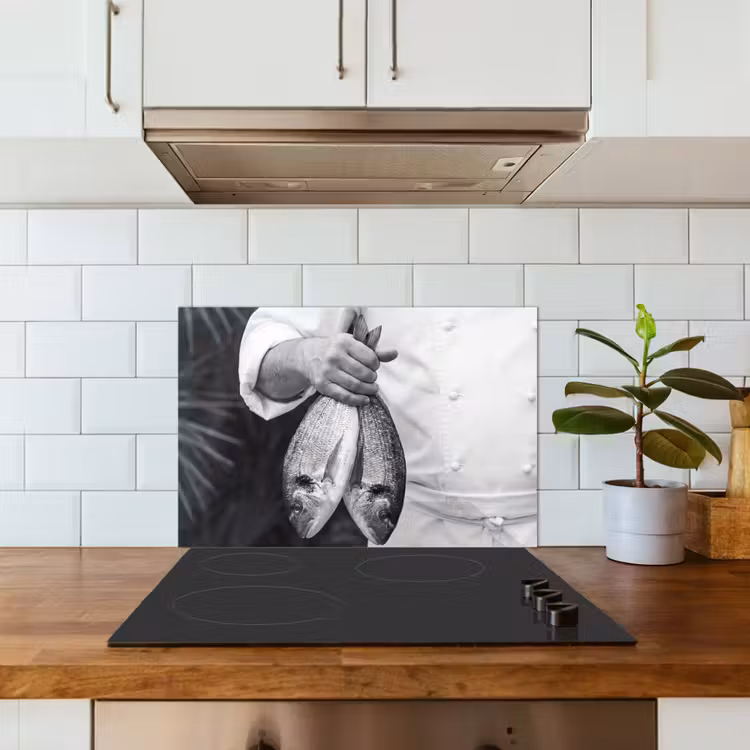 Spatscherm keuken - Vissen - Chef - Zwart - Wit — 6