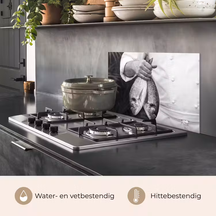 Spatscherm keuken - Vissen - Chef - Zwart - Wit — 7