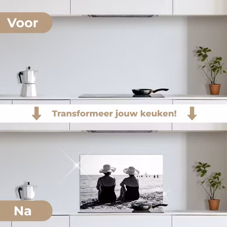 Spatscherm keuken - Vrouwen - Zonnehoed - Strand - Zwart - Wit — 3