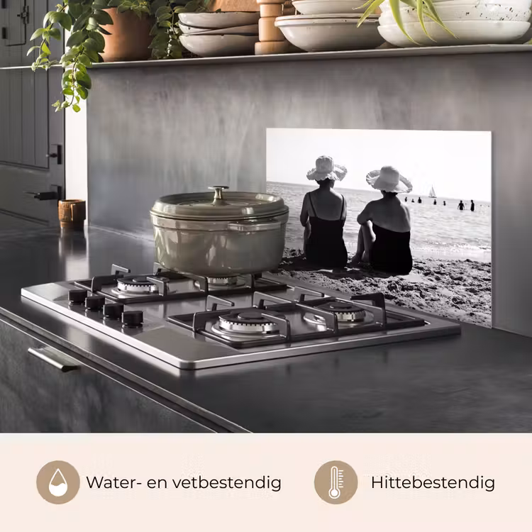 Spatscherm keuken - Vrouwen - Zonnehoed - Strand - Zwart - Wit — 7
