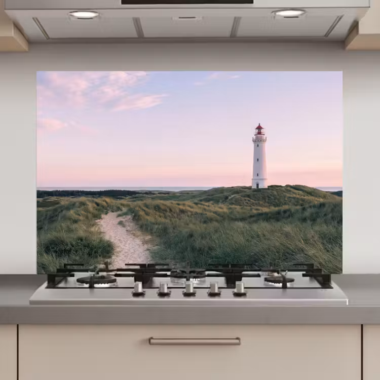 Spatscherm keuken - Vuurtoren - Duinlandschap - Zee — 1