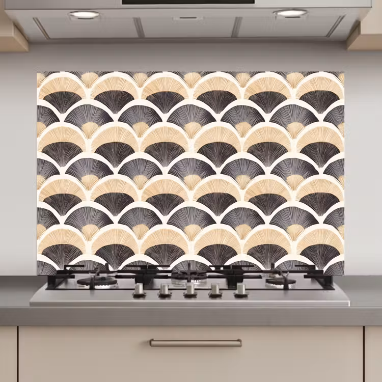 Spatscherm keuken - Waaier - Patroon - Zwart - Beige — 1