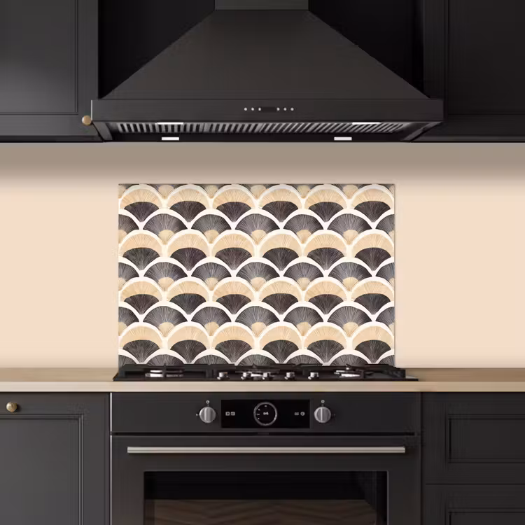 Spatscherm keuken - Waaier - Patroon - Zwart - Beige — 2