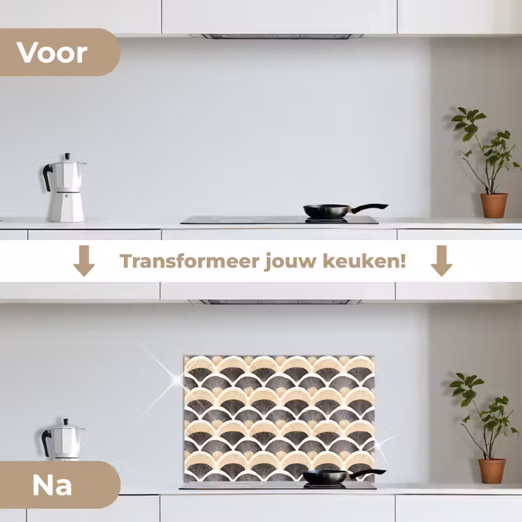 Spatscherm keuken - Waaier - Patroon - Zwart - Beige — 3