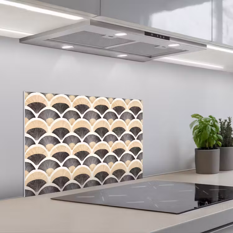 Spatscherm keuken - Waaier - Patroon - Zwart - Beige — 5