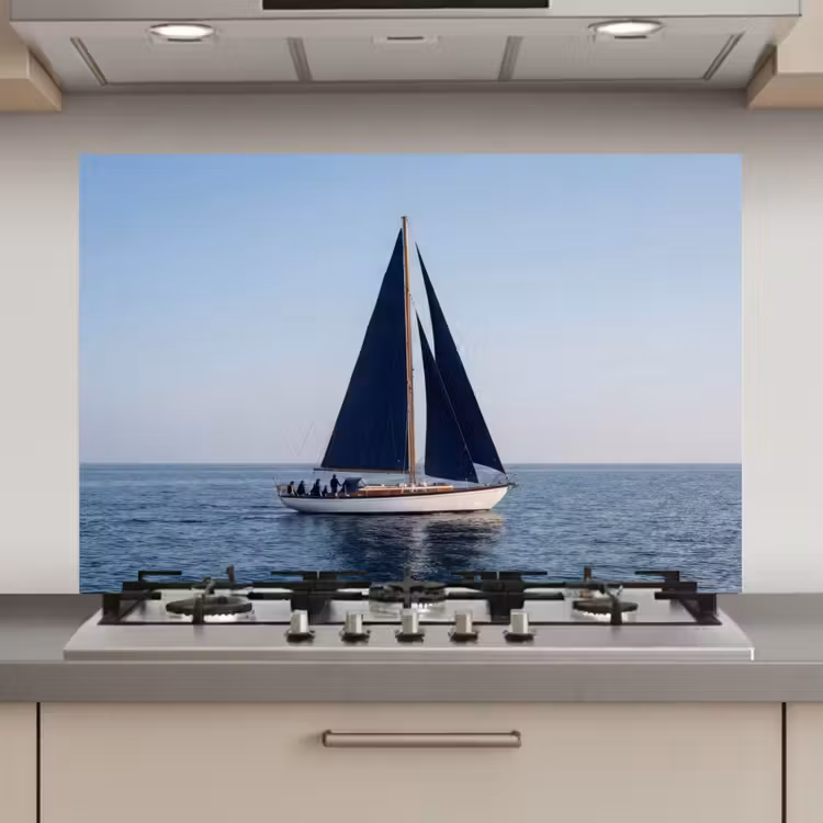 Spatscherm keuken - Zeilboot - Zee - Blauw — 1