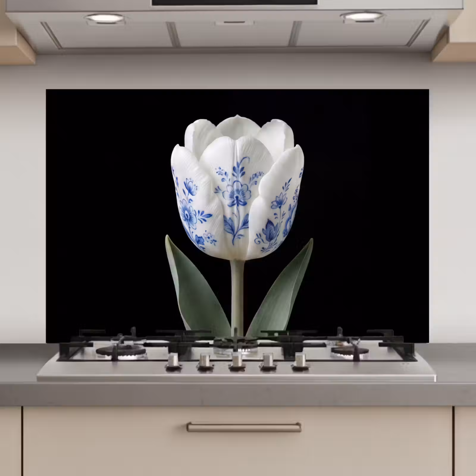 Spatscherm keuken - Tulp - Patroon - Blauw — 1