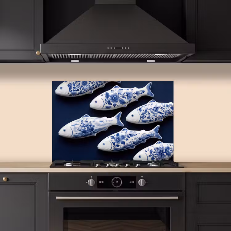 Spatscherm keuken - Vissen - Delfts - Blauw - Keramiek — 2