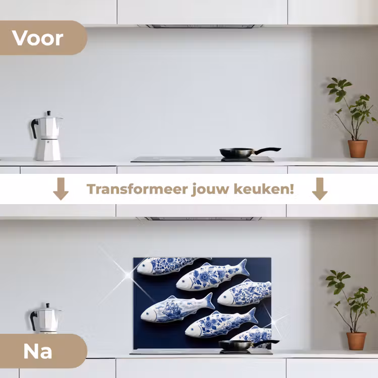 Spatscherm keuken - Vissen - Delfts - Blauw - Keramiek — 3