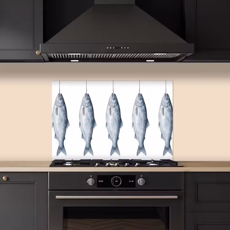 Spatscherm keuken - Vissen - Illustratie - Delfts - Blauw — 2