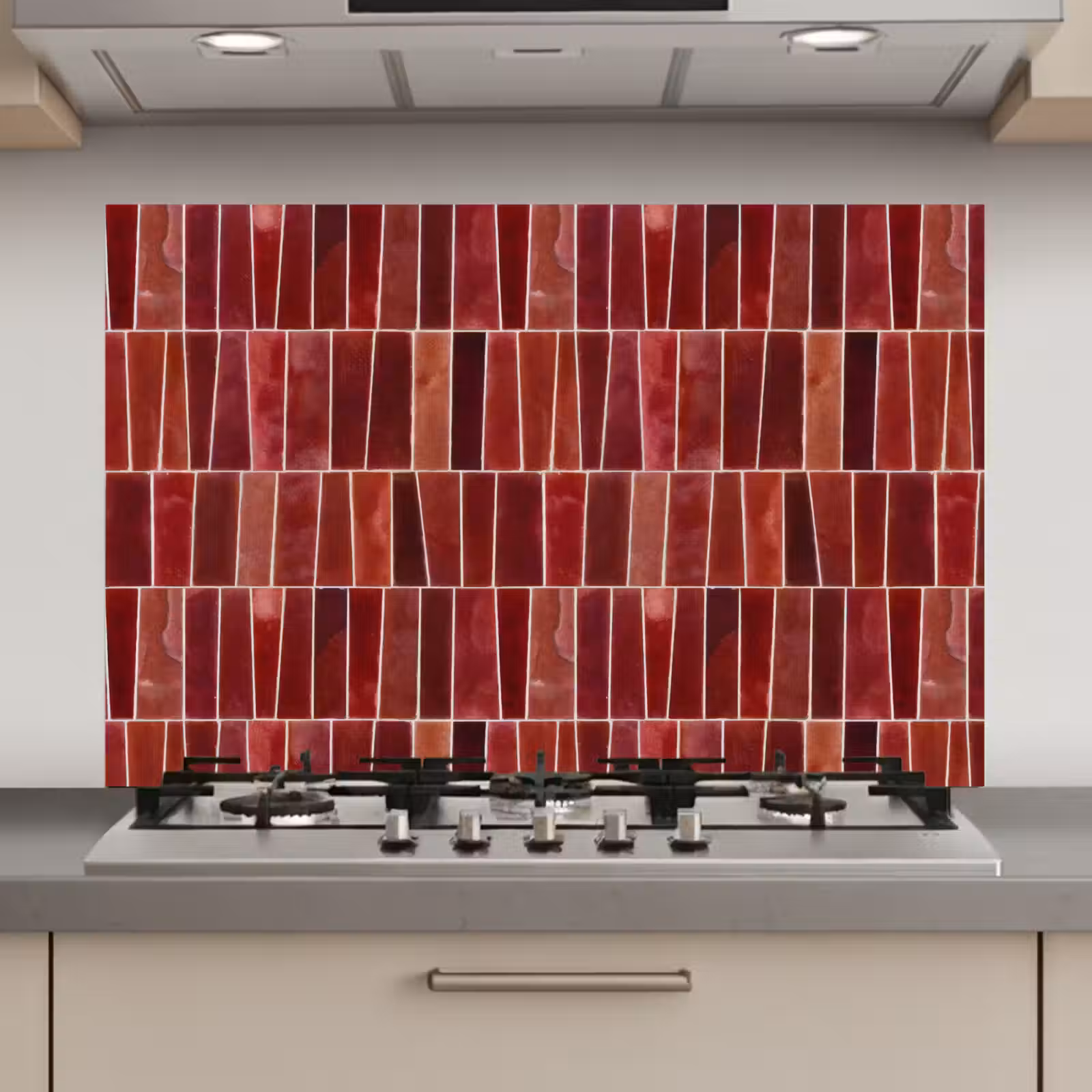 Spatscherm keuken - Tegels - Modern - Structuur - Dieprood — 1