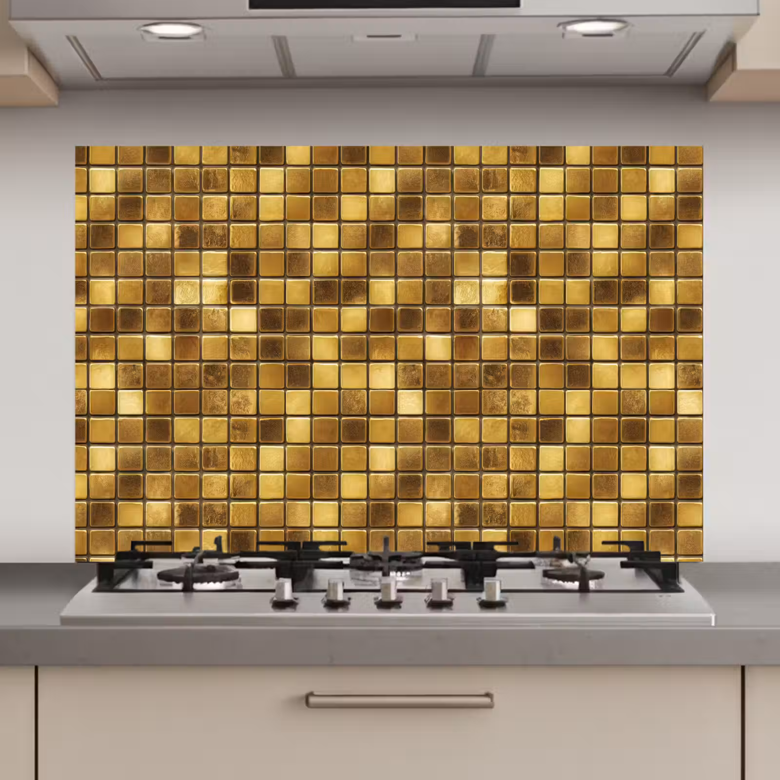 Spatscherm keuken - Tegels - Mozaïek - Luxe - Warm Goud — 1