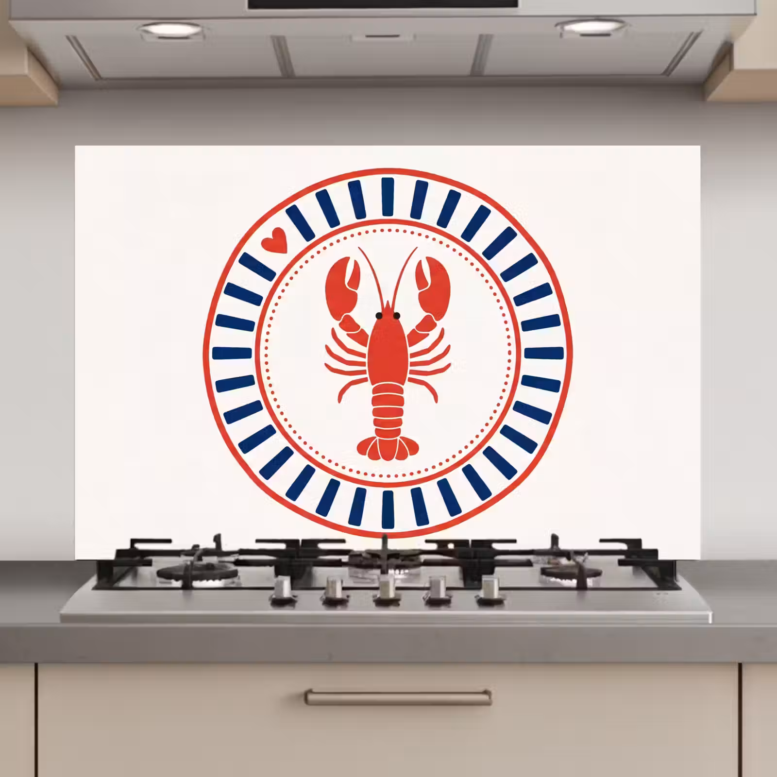 Spatscherm keuken - Zeeleven - Kreeft - Embleem - Grafisch - Rood — 1