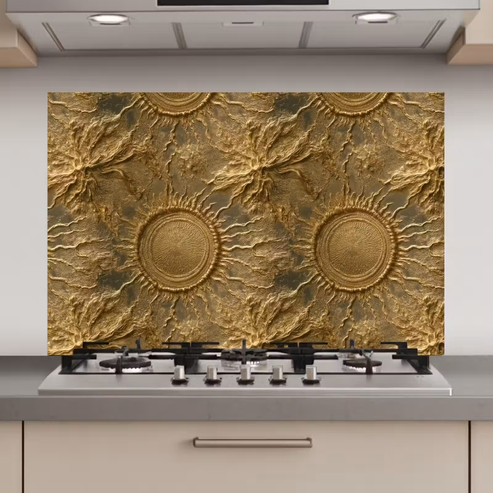 Spatscherm keuken - Zon - Reliëf - Antiek - Goud — 1