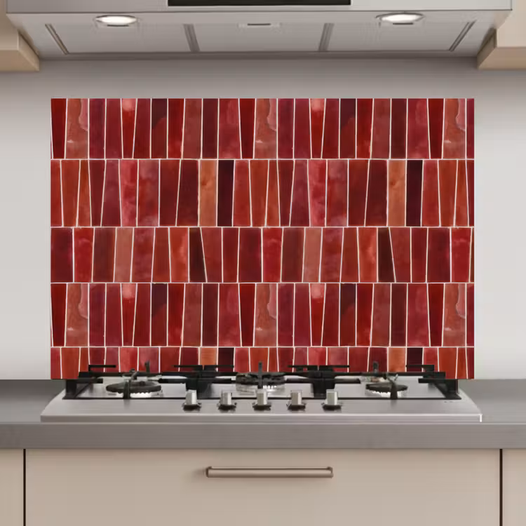 Spatscherm keuken - Tegels - Modern - Structuur - Dieprood — 1