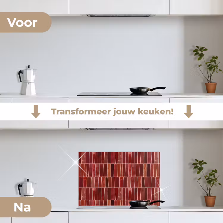 Spatscherm keuken - Tegels - Modern - Structuur - Dieprood — 3
