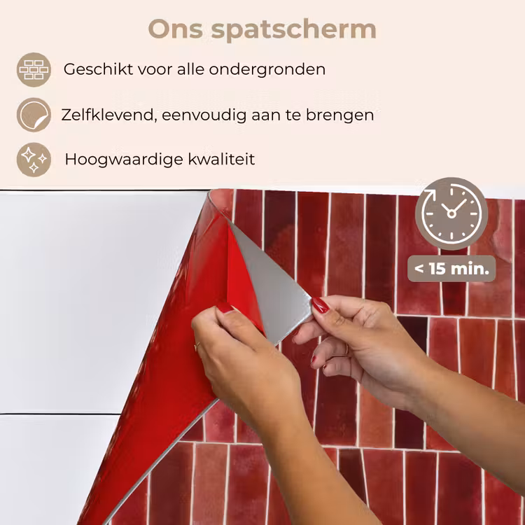Spatscherm keuken - Tegels - Modern - Structuur - Dieprood — 4