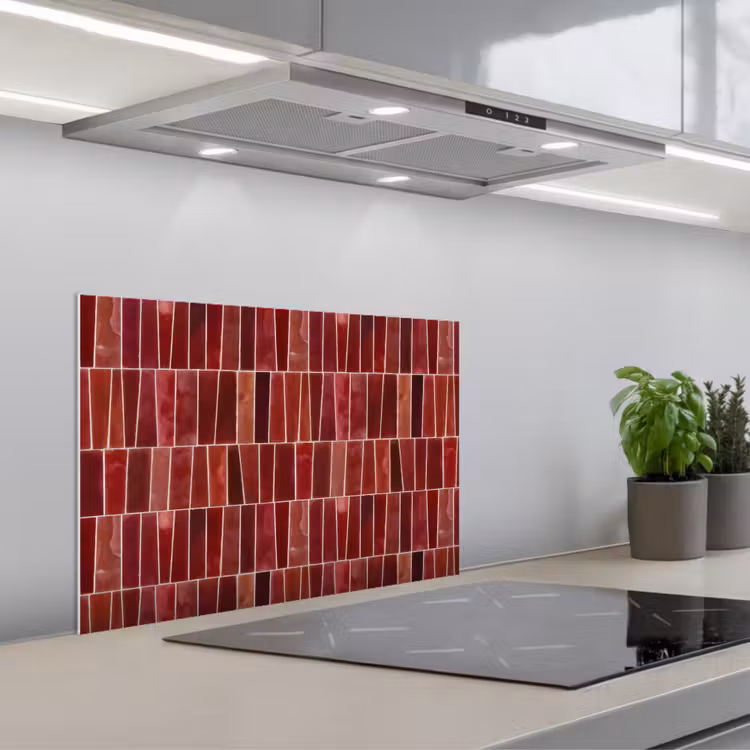Spatscherm keuken - Tegels - Modern - Structuur - Dieprood — 5
