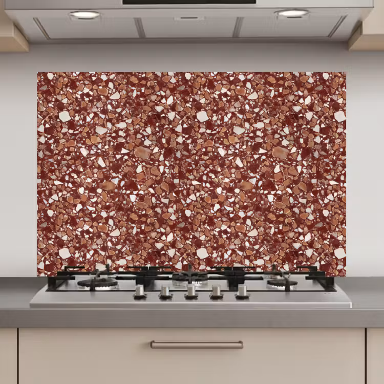 Spatscherm keuken - Terrazzo - Patroon - Steentextuur - Roodbruin — 1
