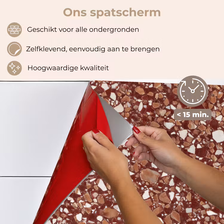 Spatscherm keuken - Terrazzo - Patroon - Steentextuur - Roodbruin — 4