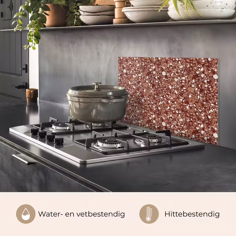 Spatscherm keuken - Terrazzo - Patroon - Steentextuur - Roodbruin — 7