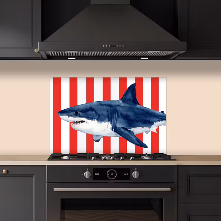 Spatscherm keuken - Vis - Haai - Zee - Illustratie - Blauw — 2