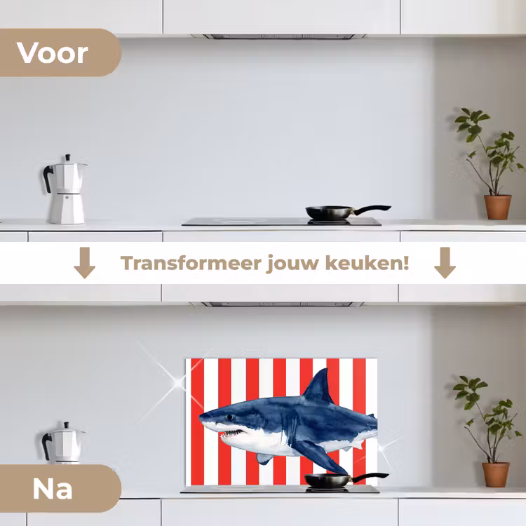 Spatscherm keuken - Vis - Haai - Zee - Illustratie - Blauw — 3