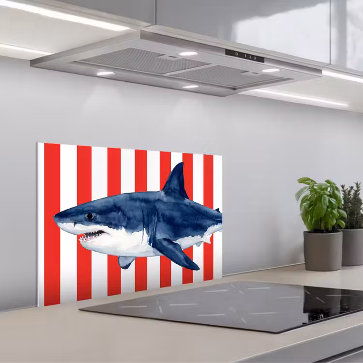Spatscherm keuken - Vis - Haai - Zee - Illustratie - Blauw — 5