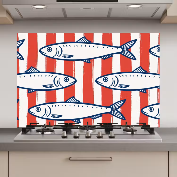 Spatscherm keuken - Vis - Patroon - Strepen - Illustratie - Rood — 1
