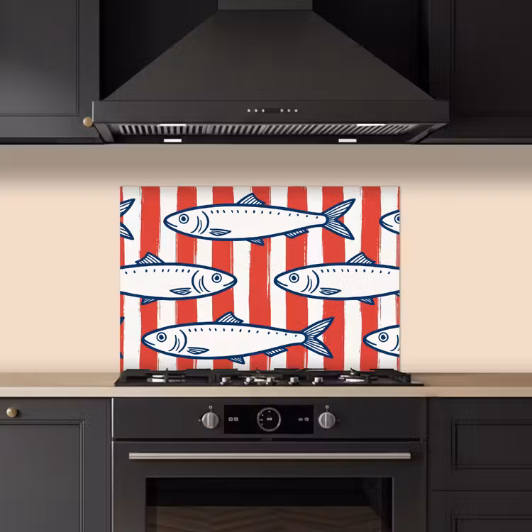 Spatscherm keuken - Vis - Patroon - Strepen - Illustratie - Rood — 2