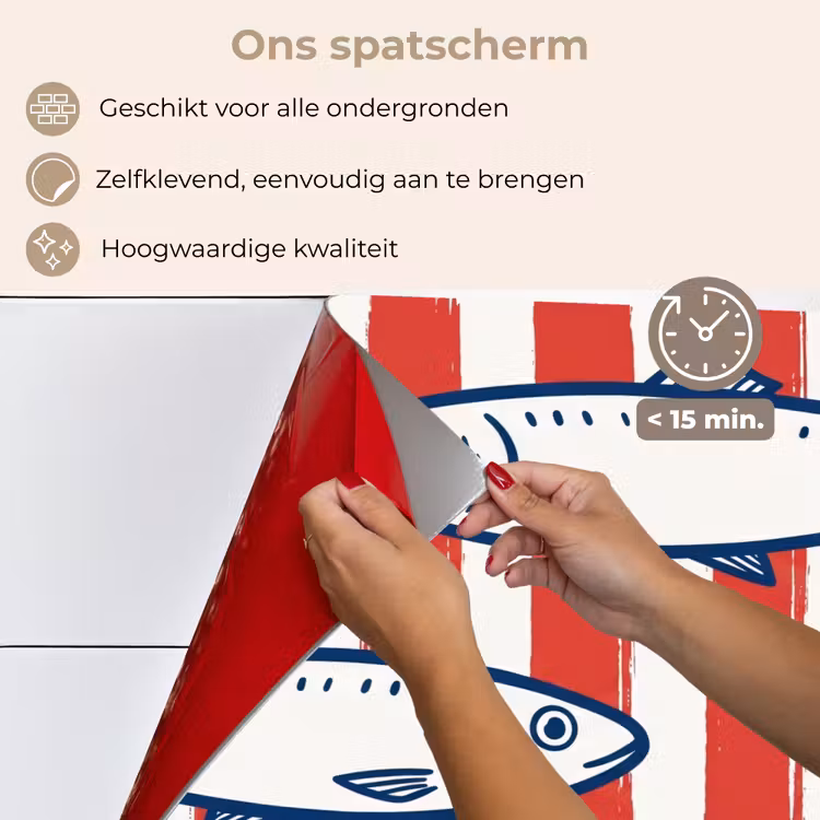 Spatscherm keuken - Vis - Patroon - Strepen - Illustratie - Rood — 4