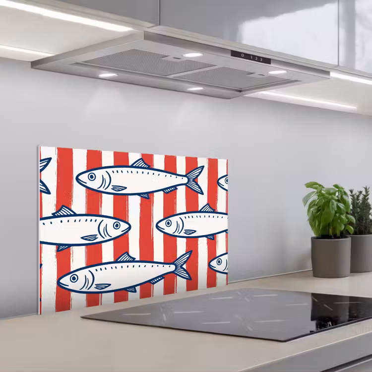 Spatscherm keuken - Vis - Patroon - Strepen - Illustratie - Rood — 5