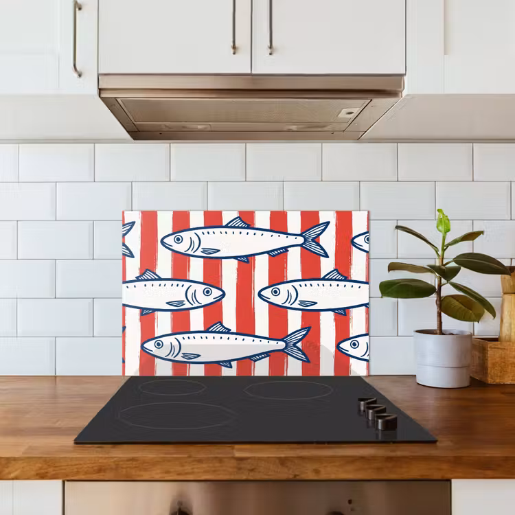 Spatscherm keuken - Vis - Patroon - Strepen - Illustratie - Rood — 6