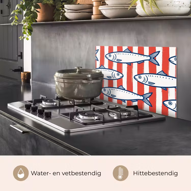 Spatscherm keuken - Vis - Patroon - Strepen - Illustratie - Rood — 7